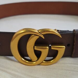 Gucci Brown Leather Belt with Gold Double G Buckle